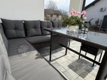 Aranżacja: Narożnik z technorattanu 190x190cm z 3 pufami i stołem Torino Corner XL Anthracite