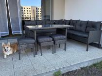 Aranżacja: Narożnik z technorattanu 190x190cm z 3 pufami i stołem Torino Corner XL Anthracite