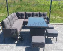 Aranżacja: Narożnik z technorattanu 190x190cm z 3 pufami i stołem Torino Corner XL Anthracite