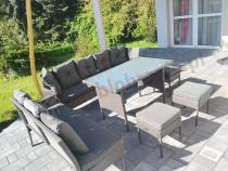 Aranżacja: Narożnik z technorattanu 190x190cm z 3 pufami i stołem Torino Corner XL Anthracite