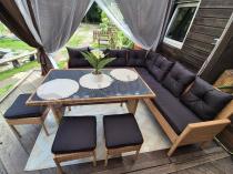 Aranżacja: Naturalny narożnik ogrodowy 190x190cm z pufami Torino Corner XL Yellow
