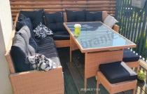 Aranżacja: Naturalny narożnik ogrodowy 190x190cm z pufami Torino Corner XL Yellow