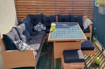 Aranżacja: Naturalny narożnik ogrodowy 190x190cm z pufami Torino Corner XL Yellow