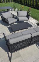 Aranżacja: Nowoczesne grafitowe meble ogrodowe Rope style z sofą 204cm, fotelami i stolikiem kawowym Zento