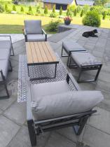 Aranżacja: Nowoczesne meble na taras - zestaw z sofą, fotelami i pufami - Panaon Dining Plus Grey Teak