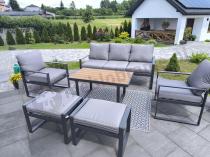 Aranżacja: Nowoczesne meble na taras - zestaw z sofą, fotelami i pufami - Panaon Dining Plus Grey Teak