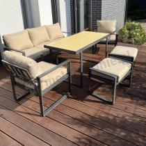 Aranżacja: Nowoczesne meble na taras dla 7 osób - sofa 175cm, fotele i pufy - Panaon Dining WB