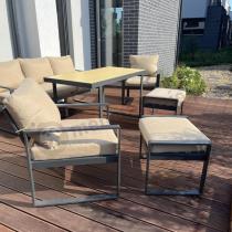Aranżacja: Nowoczesne meble na taras dla 7 osób - sofa 175cm, fotele i pufy - Panaon Dining WB