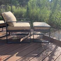 Aranżacja: Nowoczesne meble na taras dla 7 osób - sofa 175cm, fotele i pufy - Panaon Dining WB