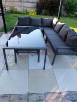 Aranżacja: Nowoczesne meble ogrodowe metalowe - narożnik z pufami - Sodor Corner XL - Dark Grey