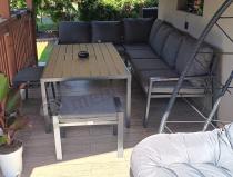 Aranżacja: Nowoczesne meble ogrodowe metalowe - narożnik z pufami - Sodor Corner XL - Dark Grey Polywood