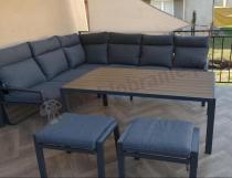 Aranżacja: Nowoczesne meble ogrodowe metalowe narożne z pufami i stołem polywood- Doros Corner XL - Dark Grey