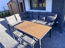 Aranżacja: Nowoczesne meble ogrodowe metalowe narożne z pufami i stołem polywood- Doros Corner XL - Dark Grey