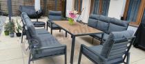 Aranżacja: Nowoczesne meble ogrodowe metalowe z wysokimi oparciami - 2 sofy, 2 fotele, stół 160cm Doros Grande - Polywood Dark G