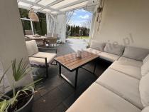 Aranżacja: Nowoczesny beżowy narożnik ogrodowy 280x220cm z fotelem Panaon Corner XL Light Beige Teak