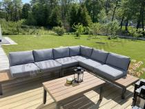 Aranżacja: Nowoczesny narożnik modułowy na taras + pufy - Calamba Corner XL - Grey