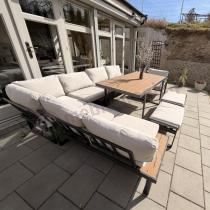 Aranżacja: Nowoczesny narożnik ogrodowy z fotelem i stołem 160cm Panaon Corner XL Light Beige Teak