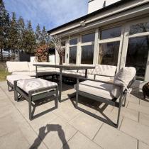 Aranżacja: Nowoczesny narożnik ogrodowy z fotelem i stołem 160cm Panaon Corner XL Light Beige Teak