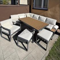 Aranżacja: Nowoczesny narożnik ogrodowy z fotelem i stołem 160cm Panaon Corner XL Light Beige Teak