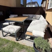 Aranżacja: Nowoczesny narożnik ogrodowy z fotelem i stołem 160cm Panaon Corner XL Light Beige Teak