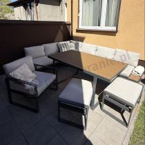Aranżacja: Nowoczesny narożnik ogrodowy z fotelem i stołem 160cm Panaon Corner XL Light Beige Teak