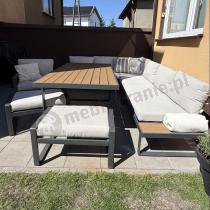 Aranżacja: Nowoczesny narożnik ogrodowy z fotelem i stołem 160cm Panaon Corner XL Light Beige Teak