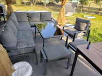 Aranżacja: OUTLET - Komplet ogrodowy metalowy z narożnikiem, fotelem i pufami - Sodor Corner XL - Dark Grey