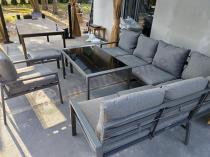 Aranżacja: OUTLET - Komplet ogrodowy metalowy z narożnikiem, fotelem i pufami - Sodor Corner XL - Dark Grey