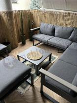 Aranżacja: OUTLET - Mały narożnik na taras 201x201cm i 2 pufy Montery grafitowy