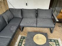 Aranżacja: OUTLET - Mały narożnik na taras 201x201cm i 2 pufy Montery grafitowy