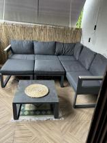 Aranżacja: OUTLET - Mały narożnik na taras 201x201cm i 2 pufy Montery grafitowy