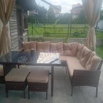 Aranżacja: OUTLET - Narożnik ogrodowy z wysokim stołem 120cm i 3 pufami Torino Corner Carmel