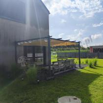 Aranżacja: OUTLET - Pergola na taras z zasłonami i materiałowym dachem Hiro 4x4 - Beż