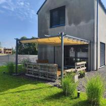Aranżacja: OUTLET - Pergola na taras z zasłonami i materiałowym dachem Hiro 4x4 - Beż