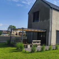 Aranżacja: OUTLET - Pergola na taras z zasłonami i materiałowym dachem Hiro 4x4 - Beż