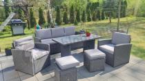 Aranżacja: OUTLET - Zestaw mebli z sofą 186cm, wysokim stołem, fotelami i pufami Cofete Dining – Anthracite