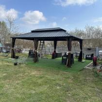 Aranżacja: Pergola altana metalowa 3,5x6z dachem Hardtop i zasłonami Hater - Woodlook