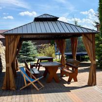 Aranżacja: Pergola altana metalowa 3,5x6z dachem Hardtop i zasłonami Hater - Woodlook