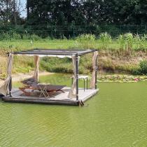 Aranżacja: Pergola na taras z zasłonami i materiałowym dachem Hiro 4x4 - Beż