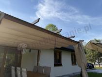 Aranżacja: Pergola ogrodowa z materiałowym dachem i zasłonami Kirn 2.0 4x4 Aluminium - Cream Wood