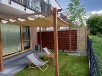 Aranżacja: Pergola ogrodowa z materiałowym dachem Kirn 3x4 Aluminium - Cream Wood