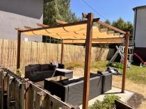 Aranżacja: Pergola ogrodowa z materiałowym dachem Kirn 3x4 Aluminium - Cream Wood