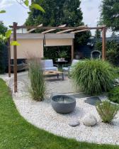 Aranżacja: Pergola ogrodowa z materiałowym dachem Kirn 3x4 Aluminium - Cream Wood