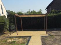 Aranżacja: Pergola ogrodowa z materiałowym dachem Kirn 4x4 Aluminium - Cream Wood