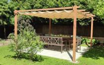 Aranżacja: Pergola ogrodowa z materiałowym dachem Kirn 4x4 Aluminium - Cream Wood