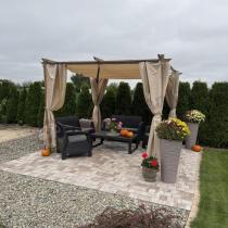 Aranżacja: Pergola tarasowa 3x3 Niro z zasłonami - Cream Wood