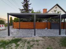 Aranżacja: Pergola tarasowa lamelowa 3x6 metalowa Nefir 2.0 Antracyt + zasłony moskitiera, Gartwerk