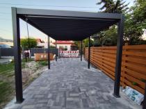 Aranżacja: Pergola tarasowa lamelowa 3x6 metalowa Nefir 2.0 Antracyt + zasłony moskitiera, Gartwerk