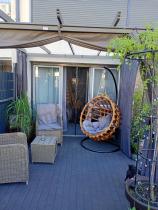 Aranżacja: Pergola wolnostojąca na taras z zasłonami 3x3 Kirn 2.0 Szary - stelaż aluminiowy