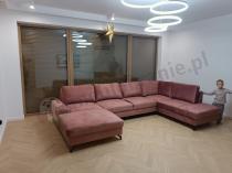 Aranżacja: Różowy narożnik U-kształtny do salonu Flavio U 367x214cm prawy